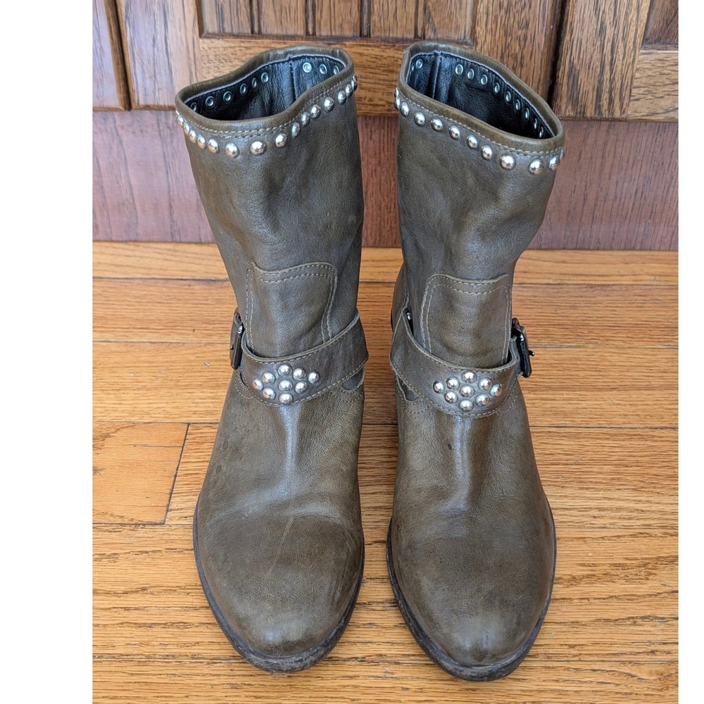 Via Roma 15 Studded Leather Ankle Boots Womens 37.5 Brown Italy Moto Biker